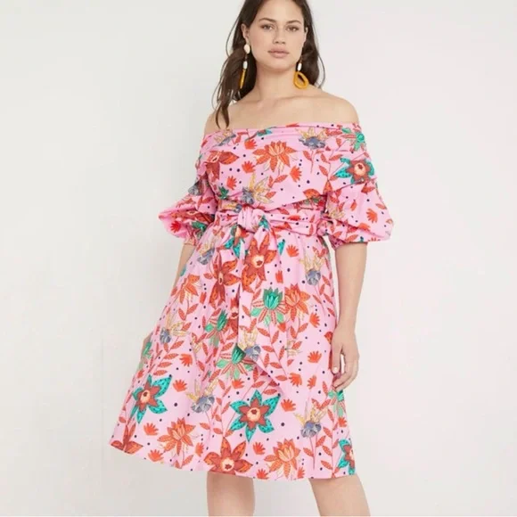 Eloquii Pink Floral Off-Shoulder Dress - Picture 5 of 8